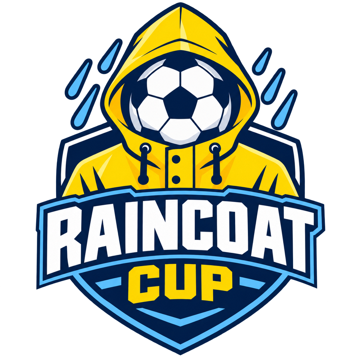 Raincoat Cup: a soccer ball wearing a yellow raincoat